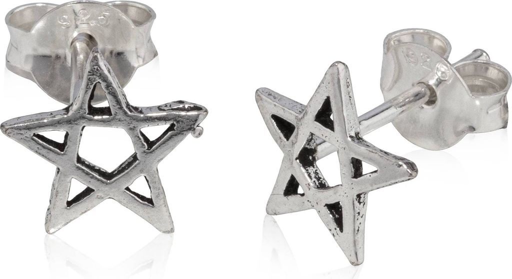 Paar Stern Pentagramm Ohrstecker 925 Silber Oxidiert 8mm Kleine Ohrringe