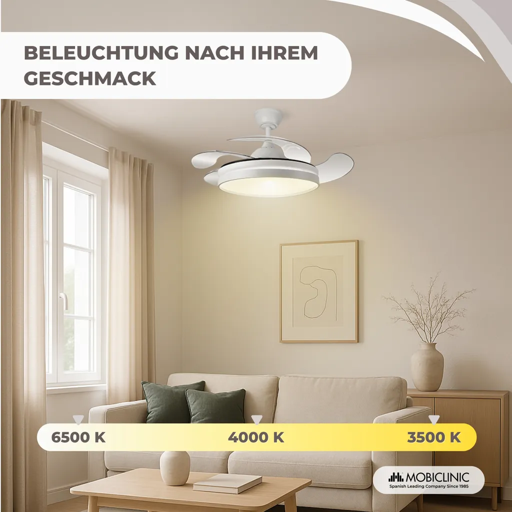 Ventilateur de plafond 6 vitesses Mobiclinic Oasis télécommandé 3 modes LED - 8