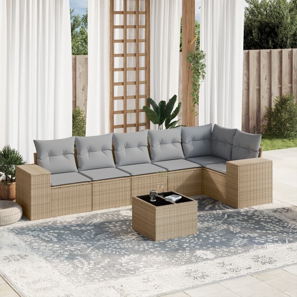 Maison Exclusive - 7-tlg. Garten-Sofagarnitur mit Kissen Beige Poly Rattan