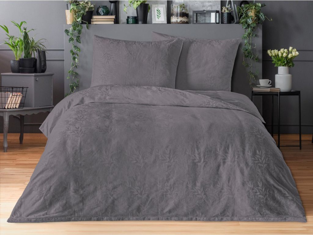 Luxus-Jacquard-Bettwäsche 200x200, 70x90cm dunkelgrau
