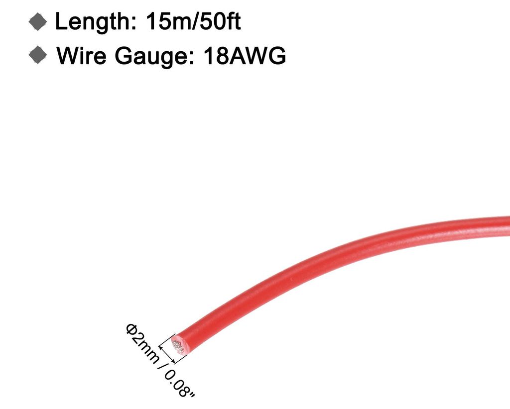 18 AWG 0.75mm2 Flexibel PVC Elektronik Kabel 15m, 2mm OD Verzinnter Kupferdraht fš¹r RC-Flugzeuge, Lastwagen, Auto, DIY Batterieklemmenkabel (Rot...