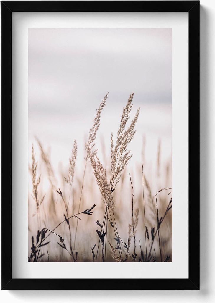 Naturgras im Boho-Stil– Wandbild mit Rahmen – Gerahmtes Bild – Wanddekoration – 40x60 cm – Schwarz