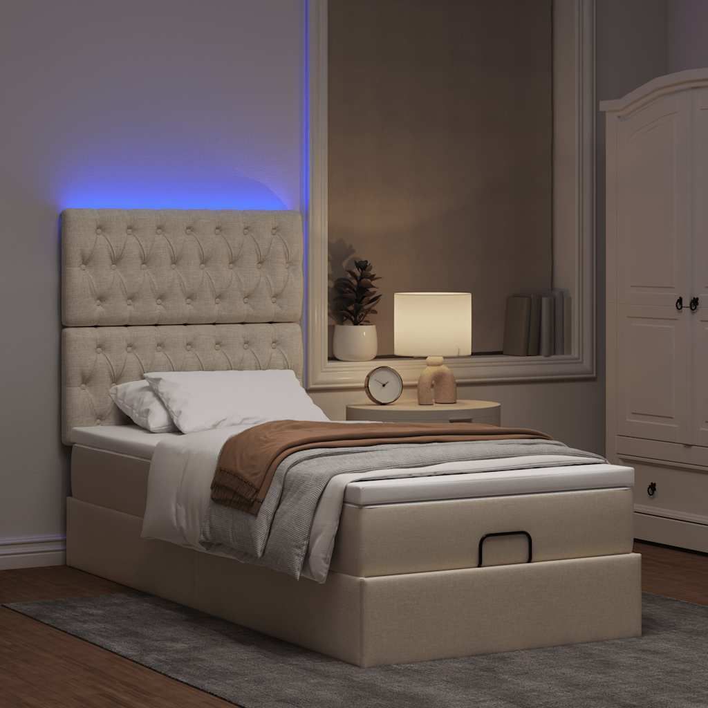 Möbel Glamour Ottoman-Bett mit Matratze Creme 90x200 cm Stoff - Klassische Betten CC4778643