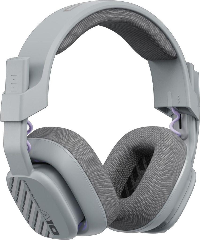A pair of gray gaming headphones is shown against a white background.