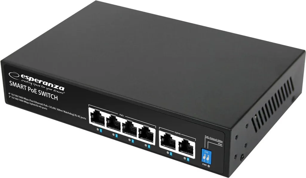 Commutateur Ethernet Esperanza 4 PoE + 2 Uplink 10/100/1000 Goliath
