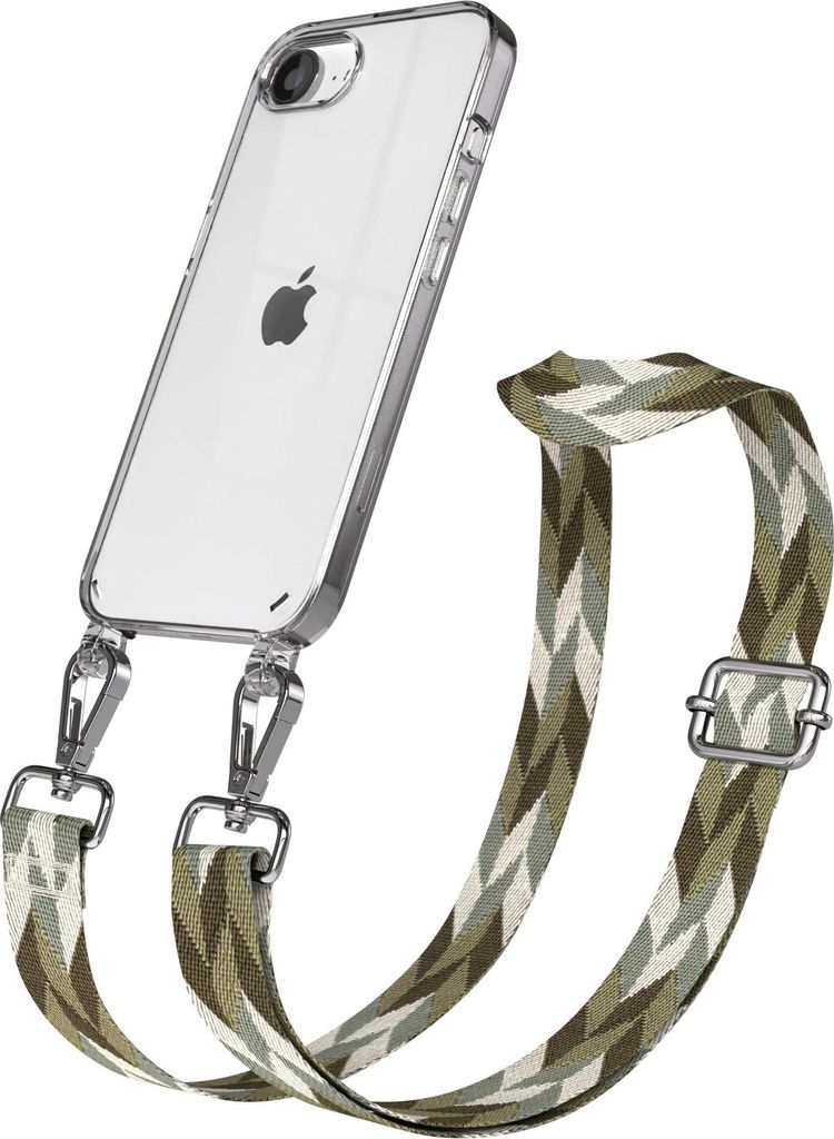 EAZY CASE Handykette - Verstellbarer Trageriemen kompatibel mit Apple iPhone 17e, Handykordel mit transparenter Silikon-Hülle, Karabiner Silber, M...