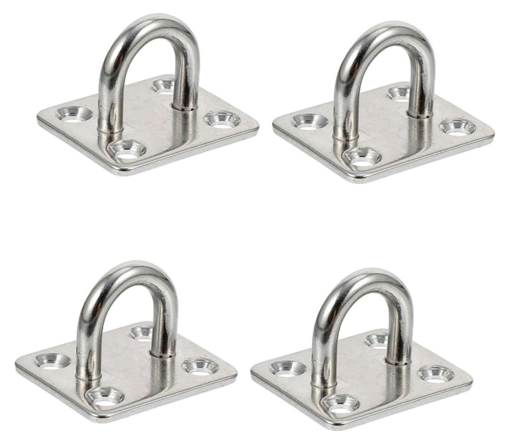 4 Stück U-förmige Deckenhaken mit quadratischer Augenplatte für vielseitige Aufhängemöglichkeiten von Hängematten, Lampen und platzsparenden ...