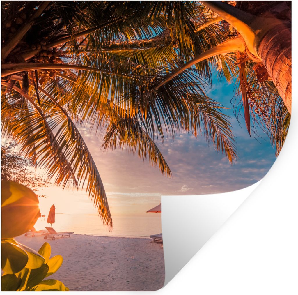 MuchoWow Wandtattoo Wandsticker Wandaufkleber Strand - Palme - Meer 100x100 cm Selbstklebend und Repositionierbar - Wierderverwendbar - Selbstkle...