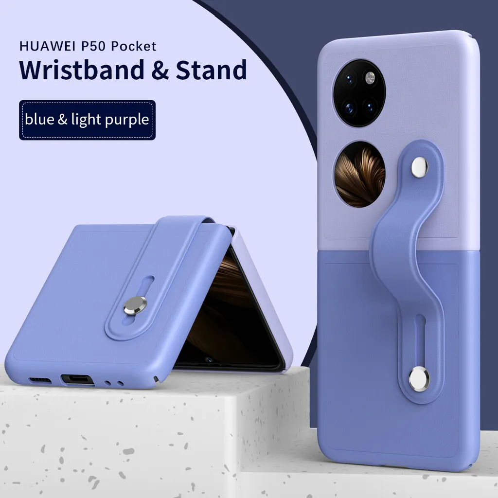 Cover Huawei P50 Pocket Viola Rigida con Cinturino e Supporto Stand