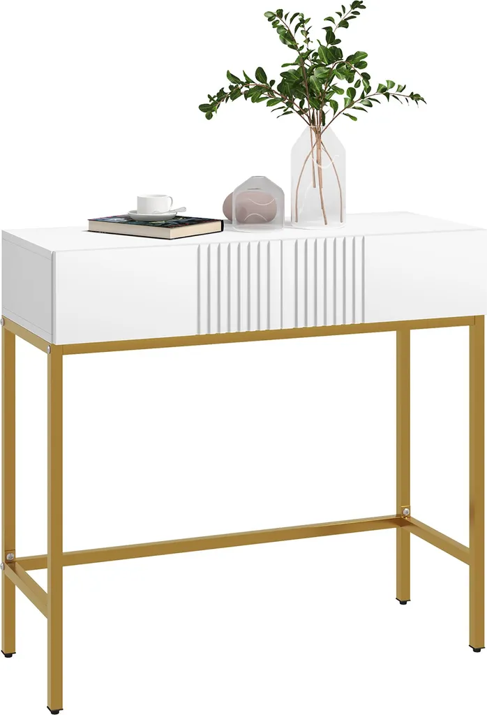Console stable blanche anti-rayures avec 2 tiroirs et pieds de sécurité