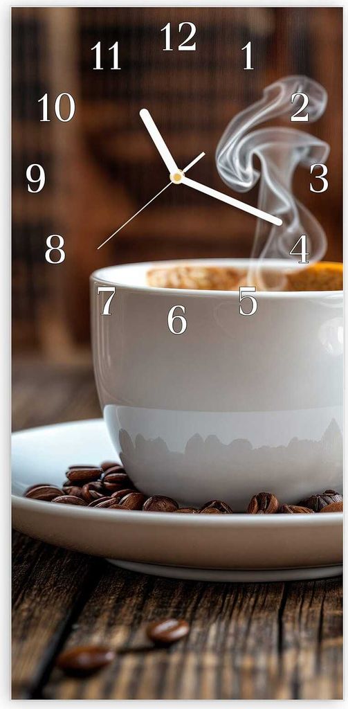 Wanduhr aus Glas mit Motiv Kaffeegenuss- 30 x 60 cm - inkl. Aufhängesystem