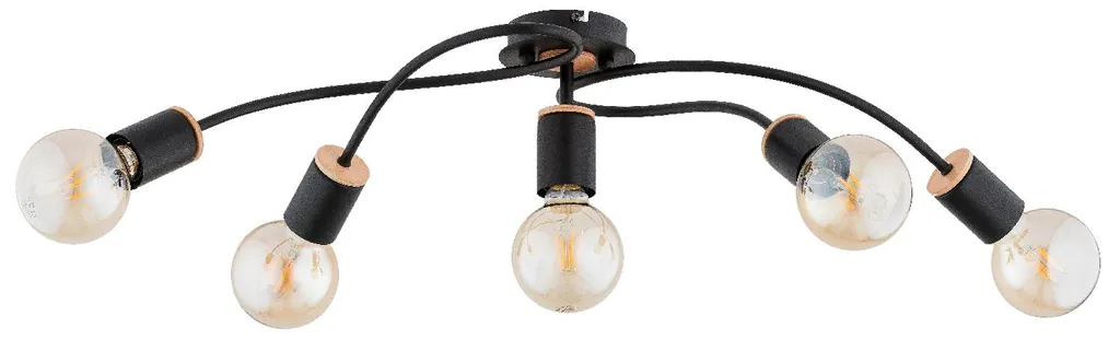 Plafonnier GERSO Noir et Bois Clair 5xE27 74cm - Alfa Luminaire Industriel