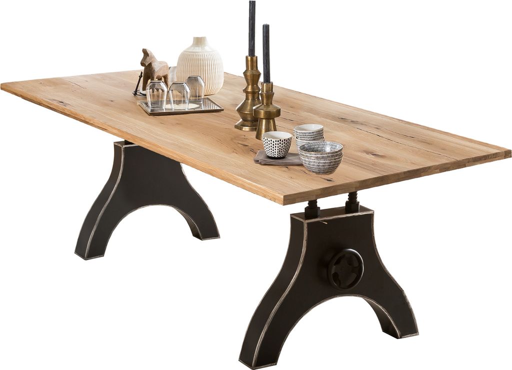 SIT Möbel Esstisch | Platte 40 mm Wildeiche natur | A-Gestell Metall schwarz | B 220 x T 100 x H 74 cm | 16013-11 | Serie TOPS & TABLES