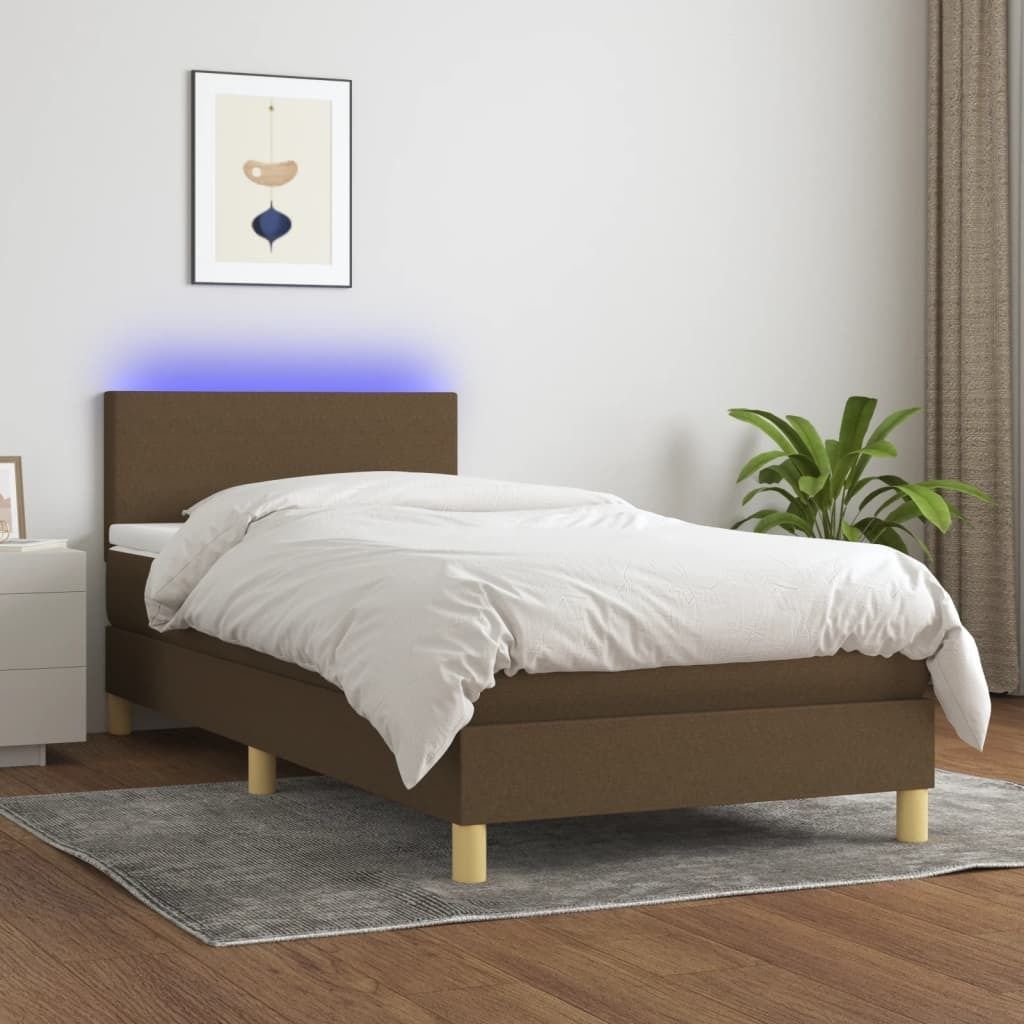 Cloris Designermöbel Boxspringbett mit Matratze & LED Dunkelbraun 80x200 cm Stoff 2024 Neu