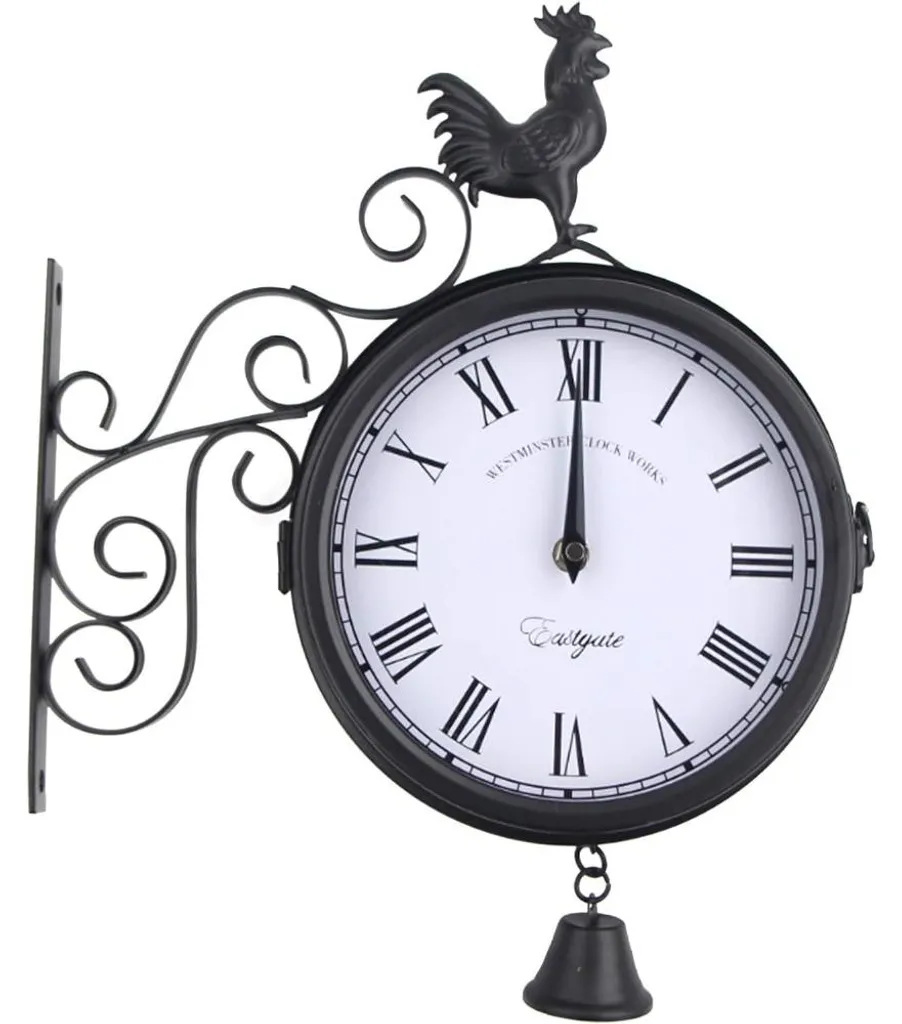Horloge murale double face noire étanche IP44 pour jardin et terrasse