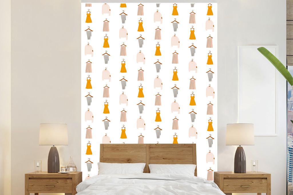 MuchoWow Fototapete für Wohnzimmer oder Schlafzimmer Wandtapete Vinyl Motivtapete Kleidung - Farben - Muster - 170x260 cm - Wohnzimmertapete