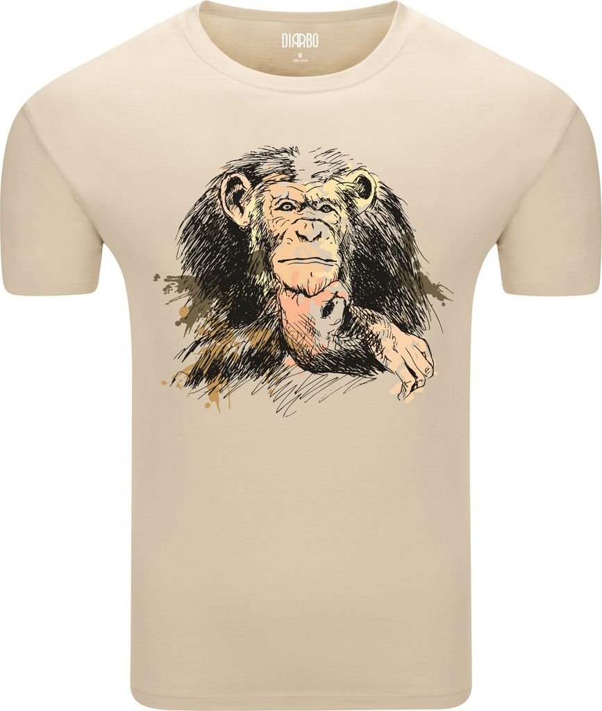 Diarbo Herren T-Shirt mit Tierliebhaber Druck Schimpansen-Skizze Beige Gr.L