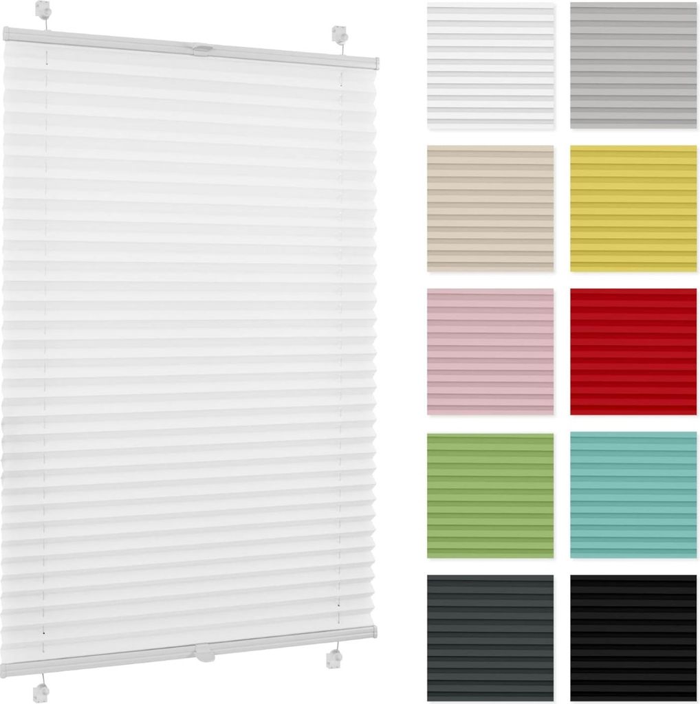 Plissee Estika ohne Bohren – 95 cm x 120 cm – Weiß – Einfache Montage mit Klemmen