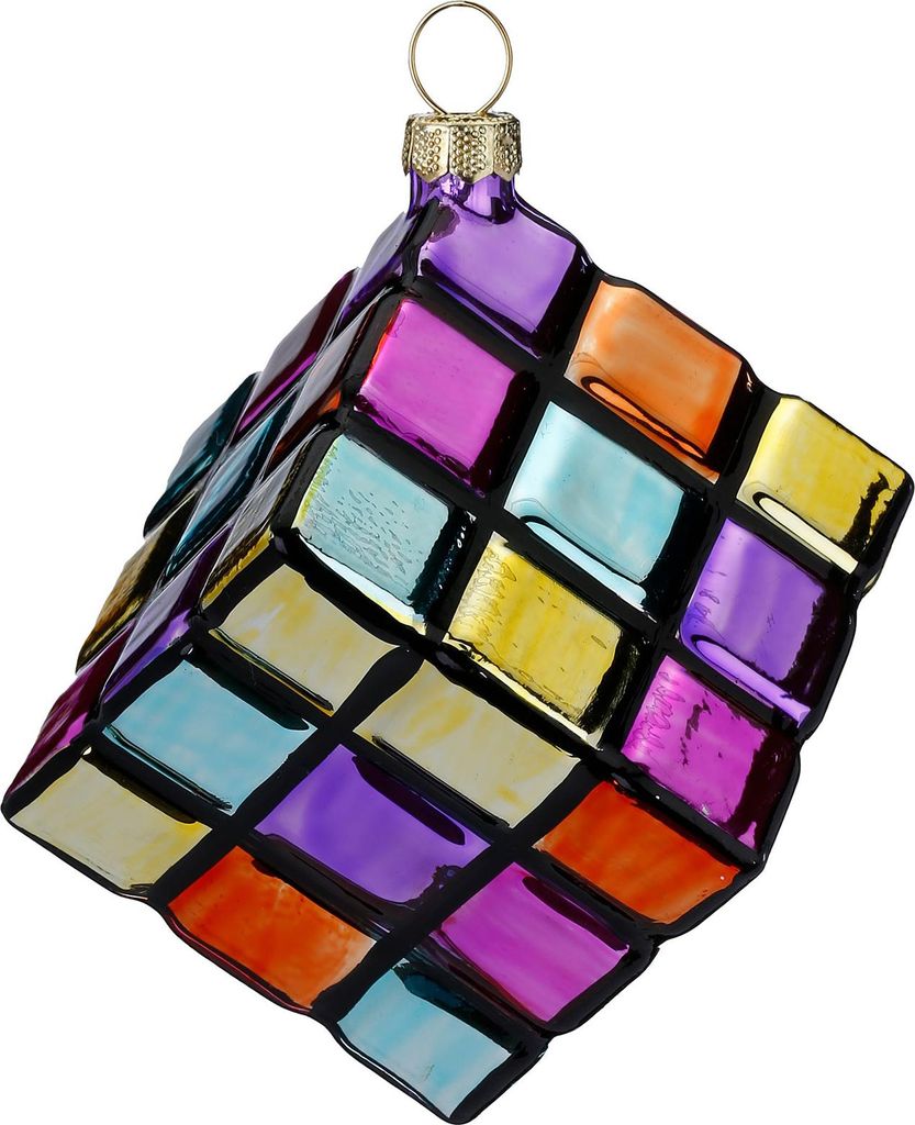 Christbaumschmuck Glas 9cm Zauberwürfel Figur Bunt