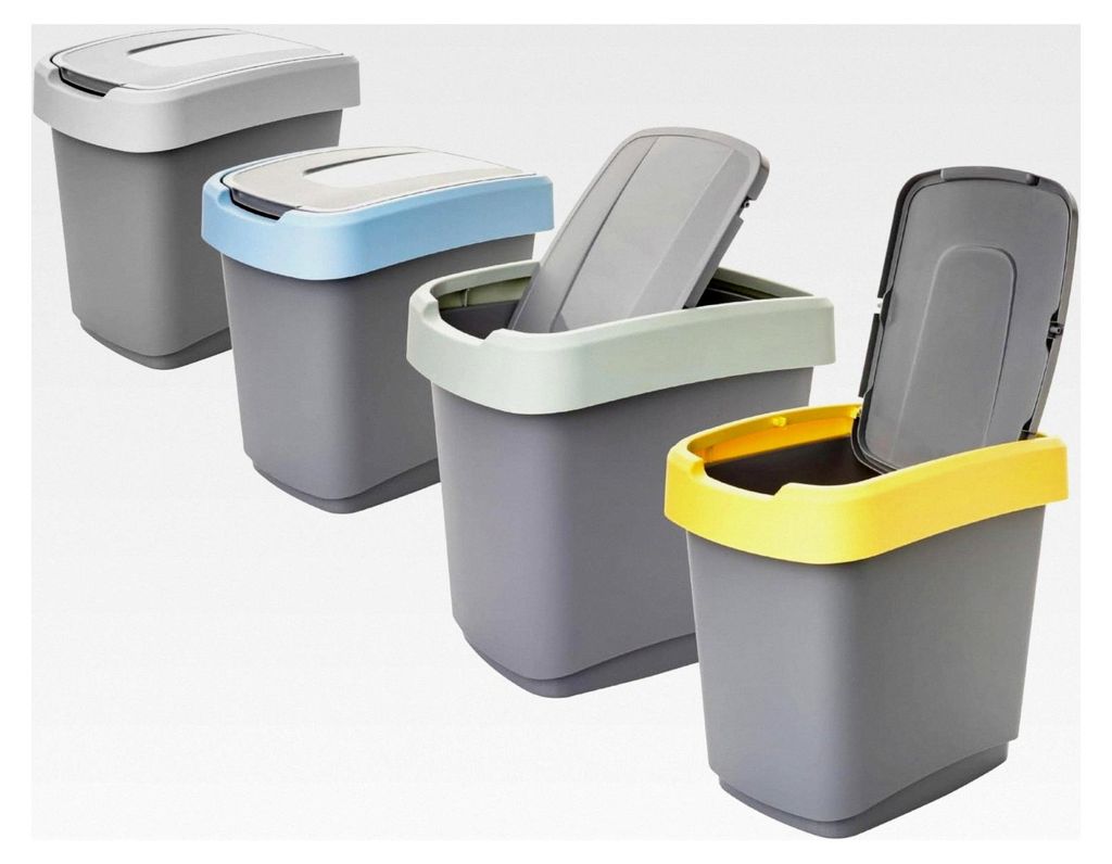 Mülltrennsystem 4er Set für die Küche - Abfalleimer 15L mit Schwingdeckel - Farbcodierte Mülleimer für die Wertstofftrennung - Hergestellt in ...
