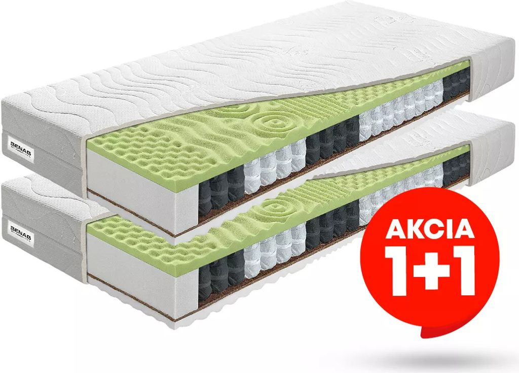 Taschenfederkernmatratze Benab Ergomax 1+1 Matratze 85 x 200 cm H3 / H4 hart 21 cm hohe Taschenfederkernmatratzen, Silber, Kokosnuss, HR, Visco, St...