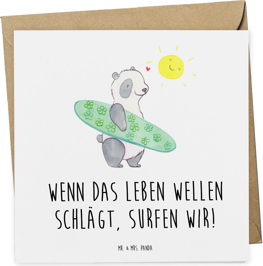 Mr. & Mrs. Panda Glückwunschkarte Sommer Wellen Surf - Weiß - Geschenk, Urlaub Am Meer, Küste, Strand, Herbst, faltkarte, Grußkarte, anlasskart...