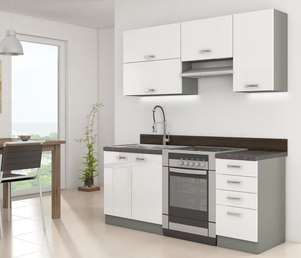 Paneláková kuchyňa 180/180 cm GENJI 2 - lesklá biela / šedá Obrázok produktu 