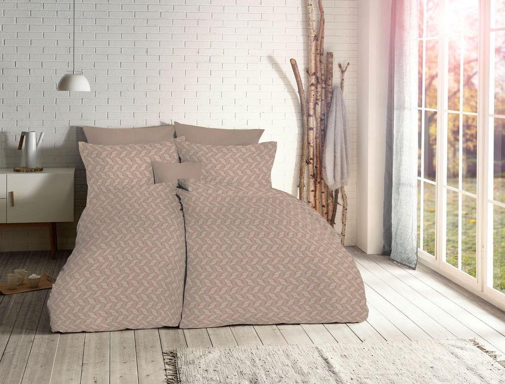 Fleuresse Jacquard Bettwäsche uni 155x220 Muscheln taupe sand 454614-9042