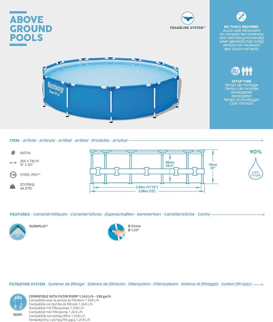 Bestway Swimmingpool Steel Pro Rahmen 366 x 76 cm Produktbild 34