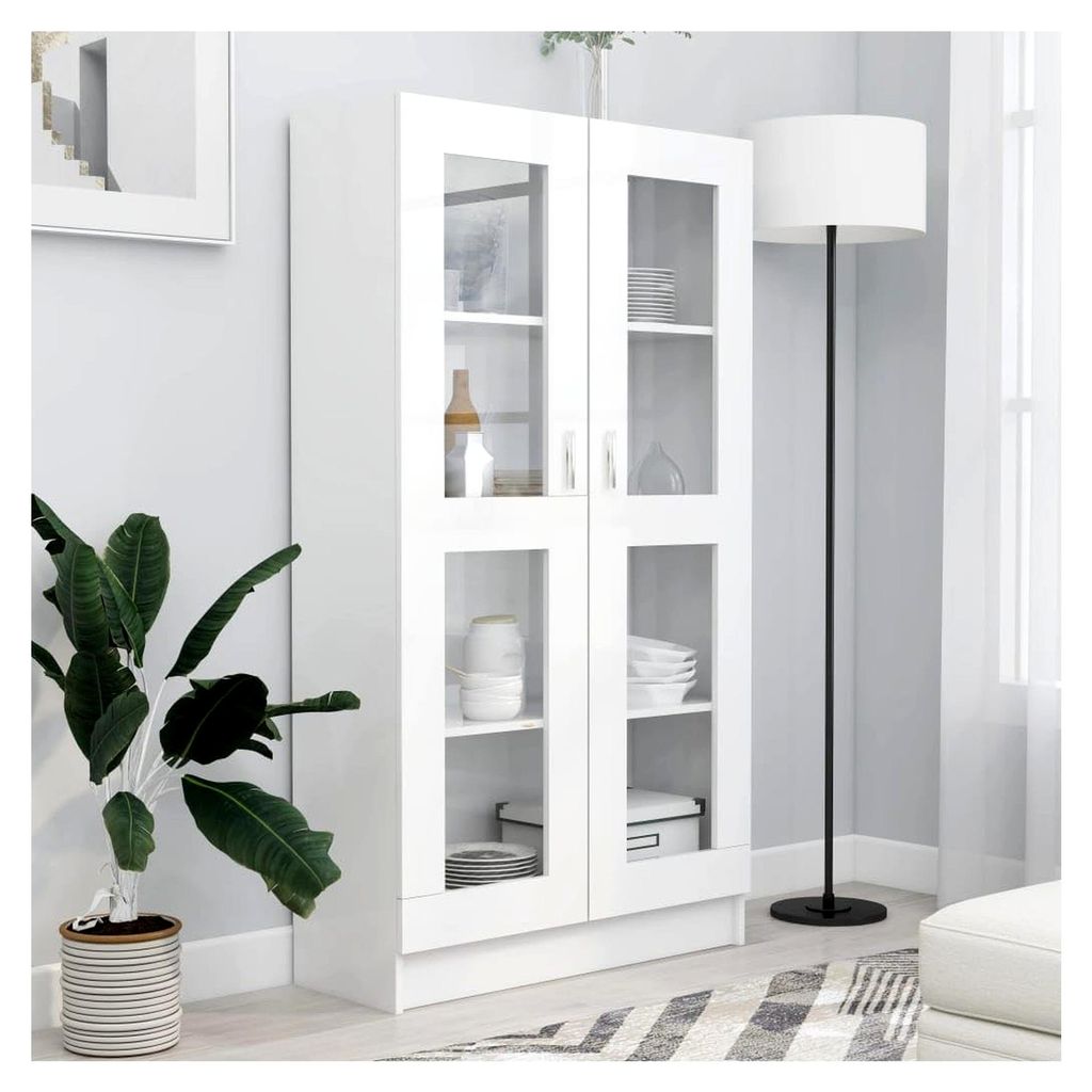 Vitrinenschrank Bücherschrank Aktenschrank Büroschrank Vitrine Schrank Bücherregal Sideboard Weiß 82,5 x 30,5 x 150 cm Holzwerkstoff