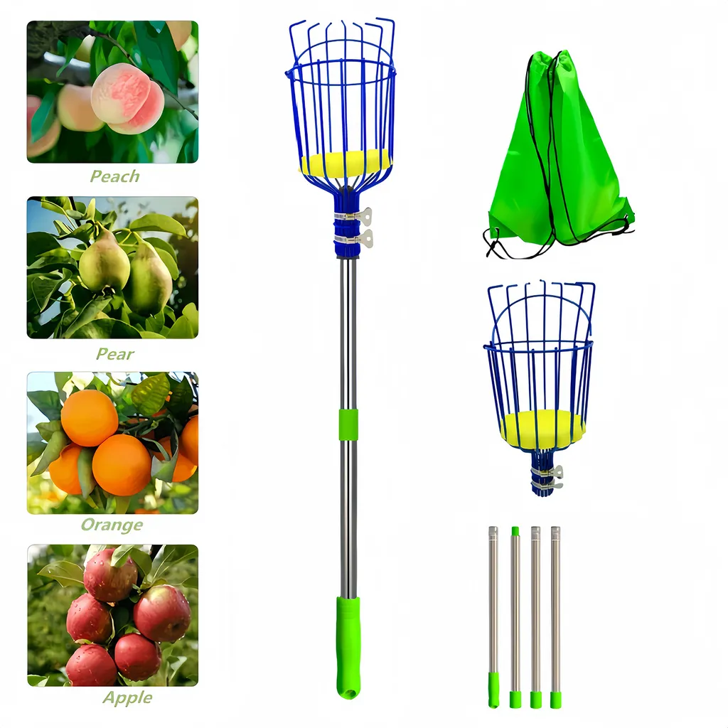 Cueille-fruits ZELURXX bleu avec dents de protection - Lot de 4 accessoires