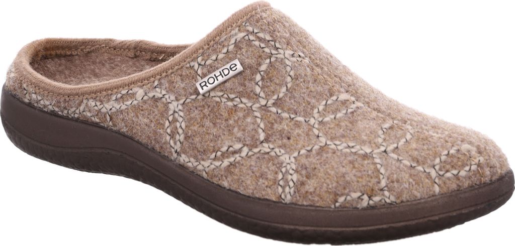 Rohde Damen Pantoffel Filz Hausschuh bestickt herausnehmbare Sohle Bari 6544, Größe:40 EU, Farbe:Beige