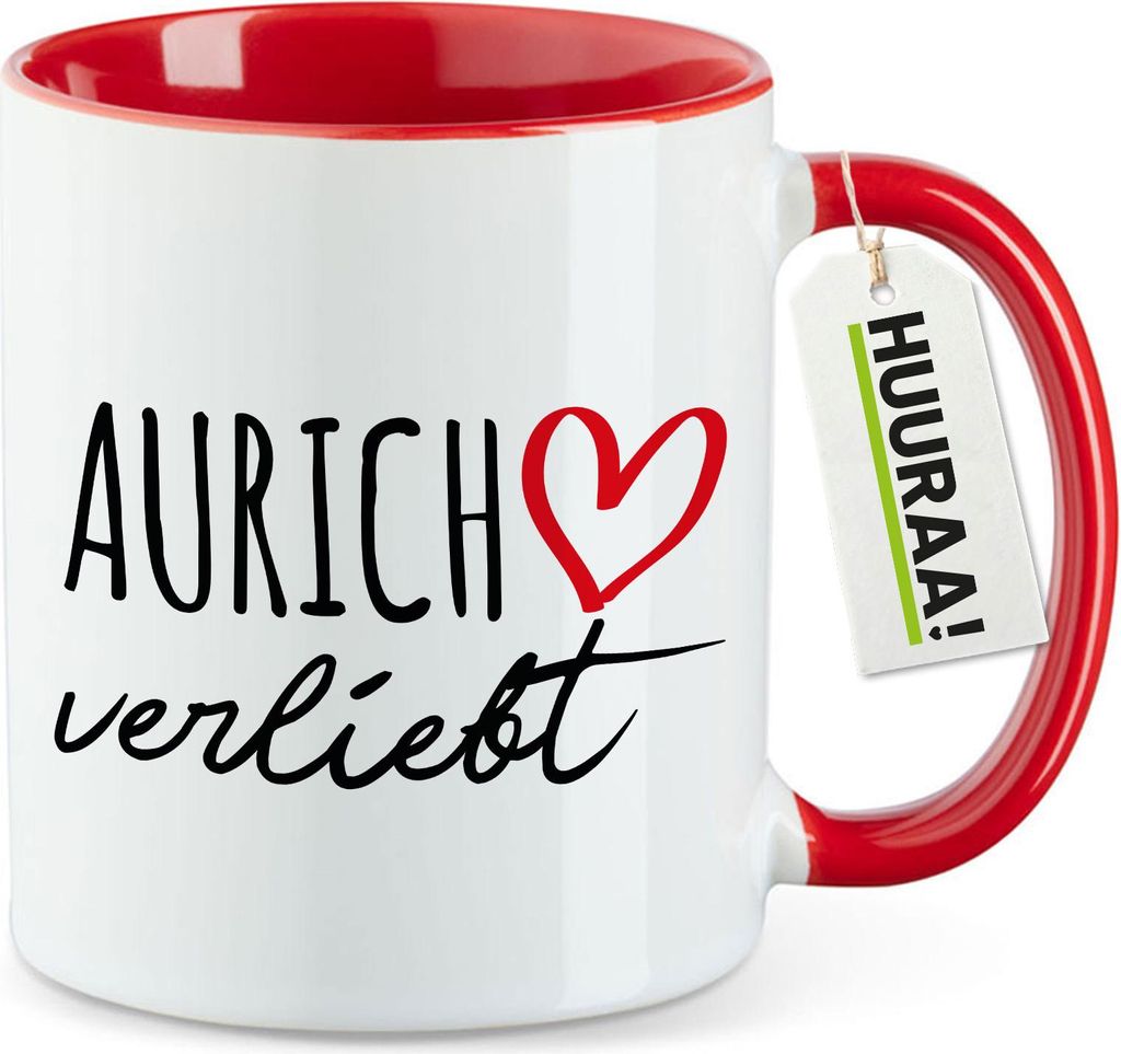 Huuraa Kaffeetasse Aurich verliebt 330ml Rot Keramik Kaffeebecher Geschenkidee