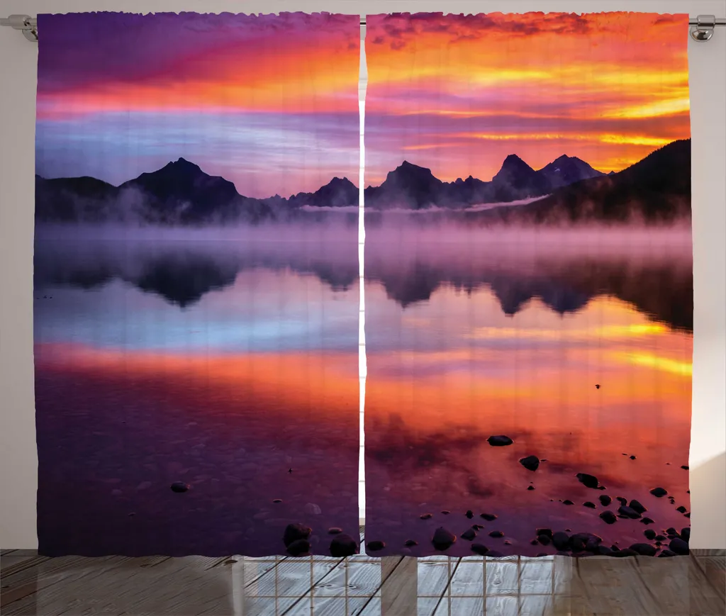 Rideau 280 x 225 cm Saumon Mauve, textile rustique et motifs paysagers