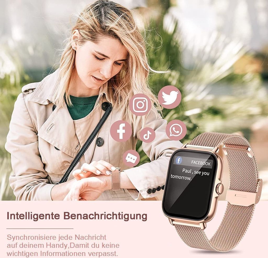 Fitness Tracker Smartwatch Damen Rosegold Eckig Fitness Tracker