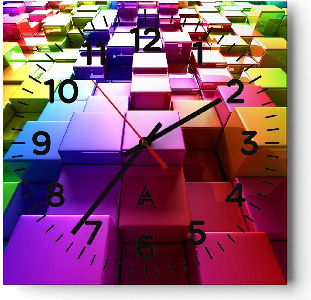 Wanduhr - Quadrat - Glasuhr - Abstrakt bunt entwurf muster - 30x30cm - Schleichendes Uhrwerk - Lautlos - zum Aufhängen bereit - Dekoration Modern ...