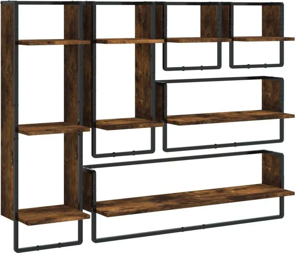 Set de 6 étagères bois composite chêne fumé avec barre antichute vidaXL