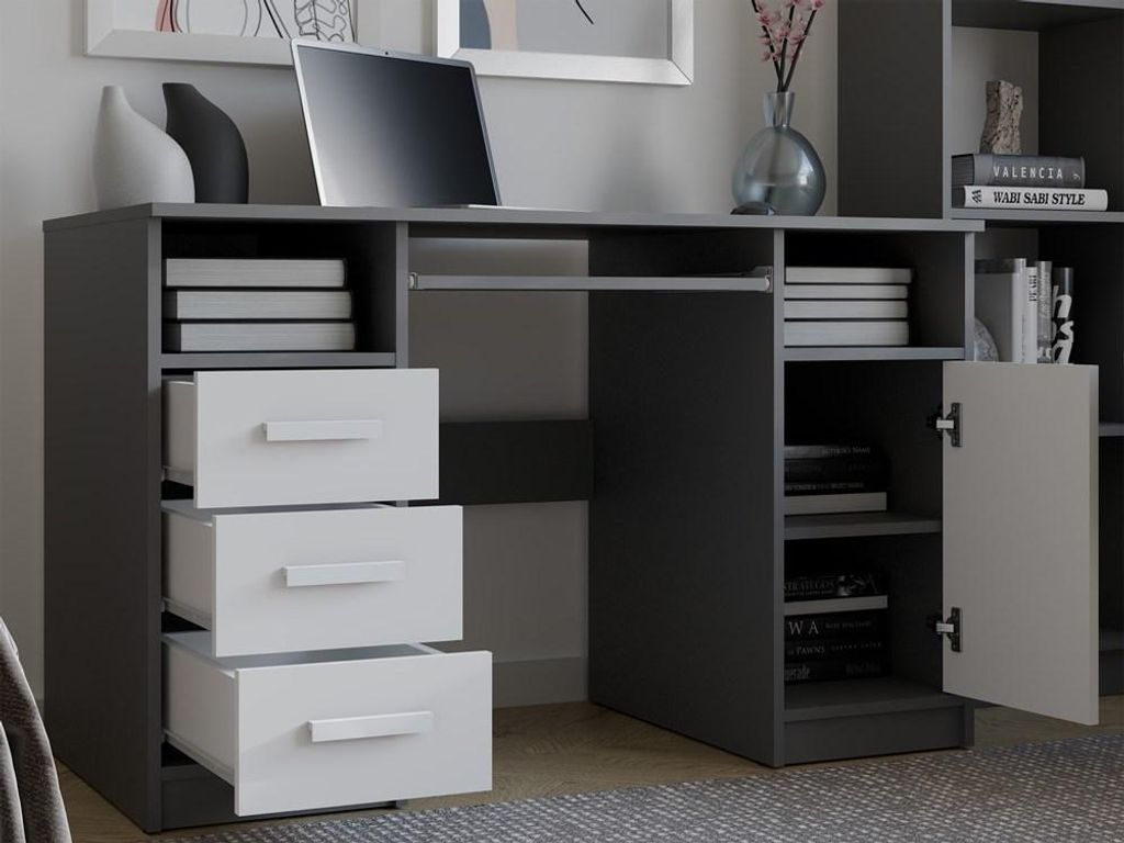 Biurko Delta antracyt / biały 120 cm 3 szuflady szafka Zdjęcie produktu 