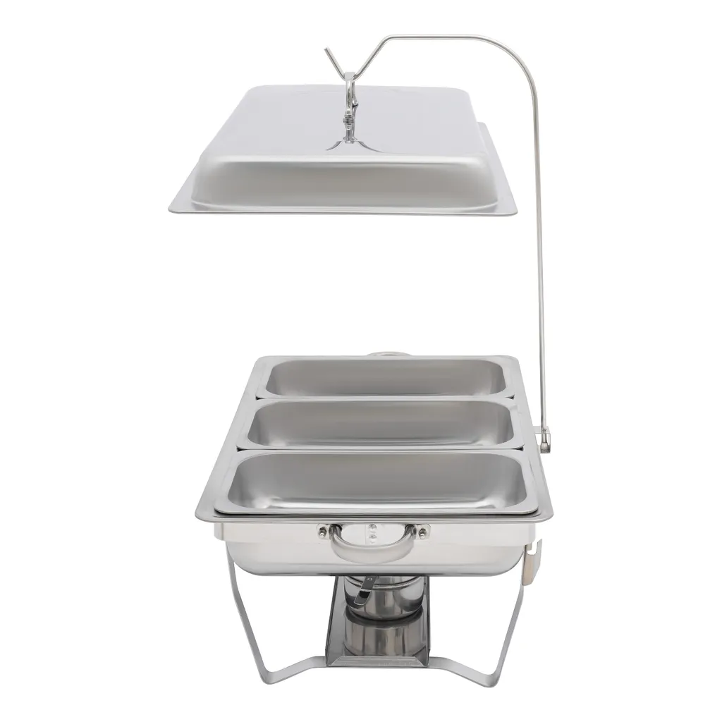 Chafing Dish Rectangulaire 9L Argenté - Réchaud de Buffet 3 Récipients - 11