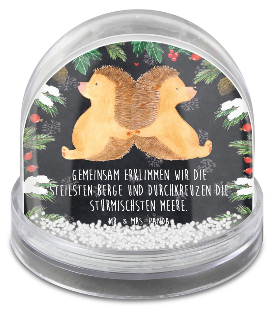 Mr. & Mrs. Panda Schneekugel Weihnachten Igel händchenhaltend - Kreidetafel - Geschenk, Weihnachts, Hand in Hand, Love, Verknallt, Liebe, Ehe, Fre...