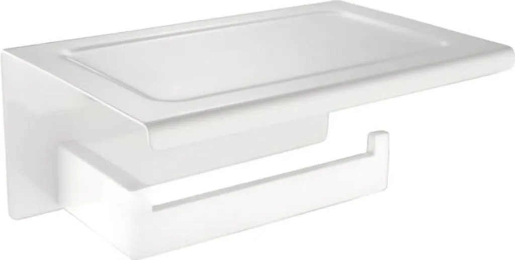 Porta Rotolo Carta Igienica con Mensola Acciaio Inox Bianco Moderno