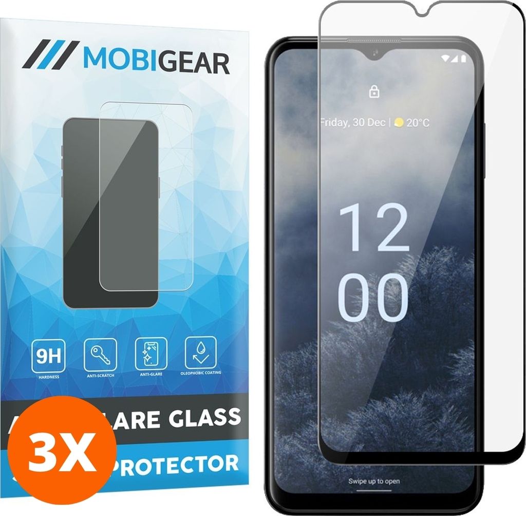 Mobigear Premium 9.98 Nokia G60 5G Panzerglas Gehärtetes Glas Displayschutz - Hüllenfreundlich - Schwarz (3er Pack)