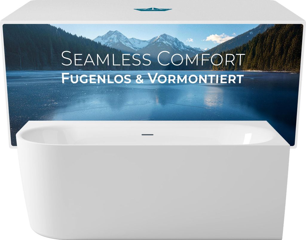 Calmwaters Vorwand-Badewanne 180x80 cm Komplettset Seamless Comfort fugenloses Design, vormontiert mit Schürze & Ablaufgarnitur, linke Ausführung...