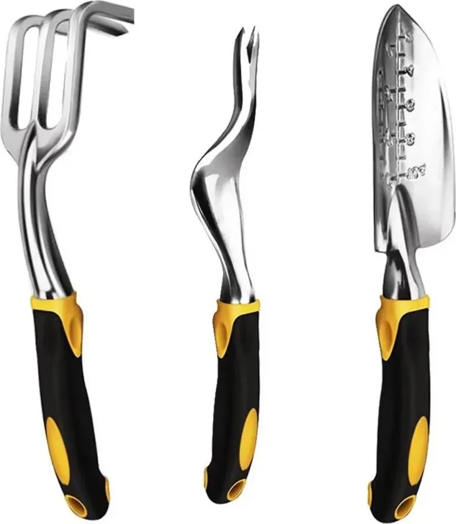 Set d'outils de jardin en acier inoxydable - 3 pièces à manche ergonomique