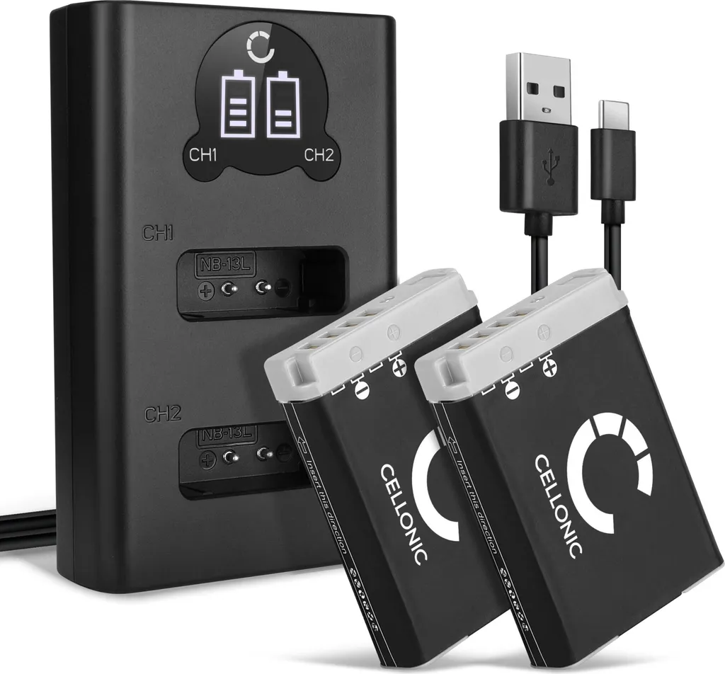 Set 2x Batterie NB-13L Canon G7X G9X SX740 + Caricatore Doppio LCD
