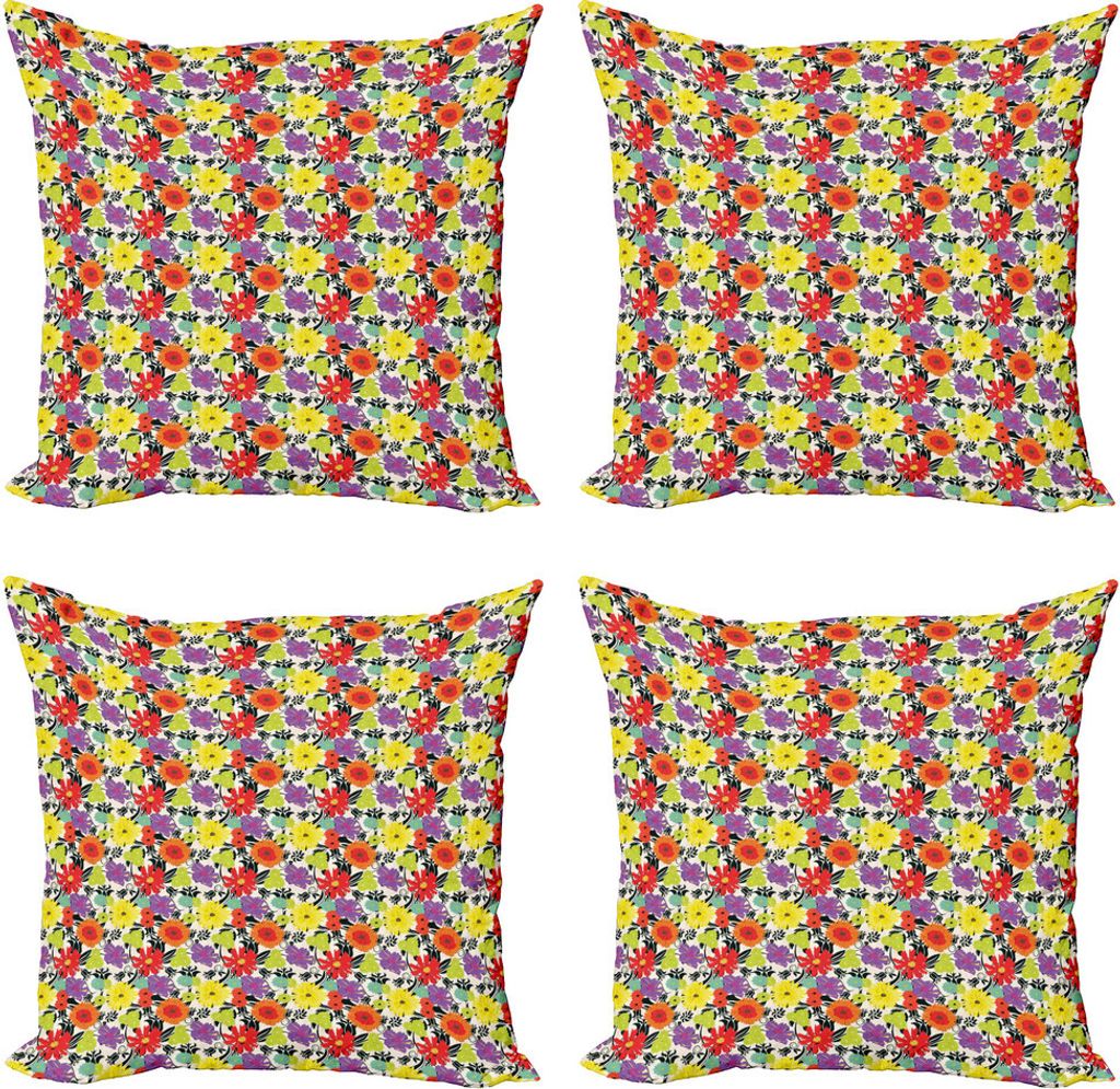 ABAKUHAUS Garten-Kunst Kissenbezug Set (4 Stück), Hand gezeichnete Blütenblätter Natur, Moderner Doppelseitiger Digitaldruck, 60 cm x 60 cm, Meh...