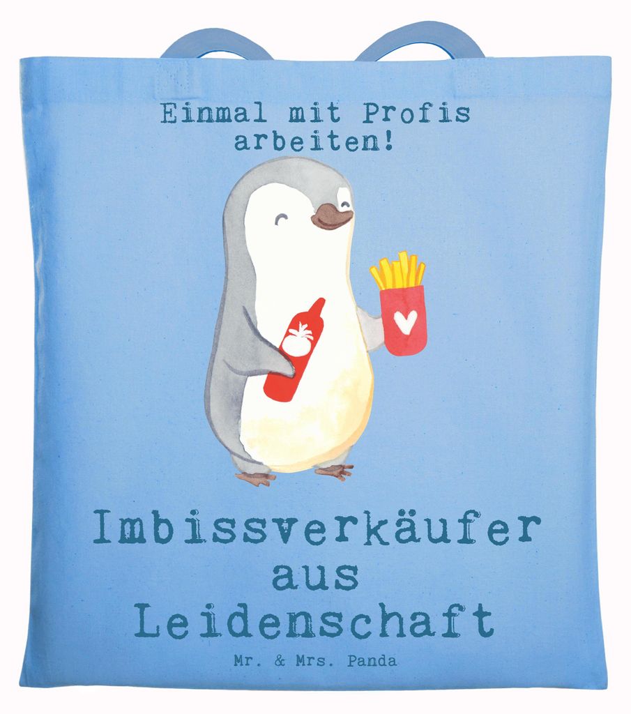 Mr. & Mrs. Panda Shopping Tasche Imbissverkäufer Leidenschaft - Sky Blue - Geschenk, Uni, Pommesliebe, Tote Bag, Spruch, Lustig, Laptoptasche, Sch...