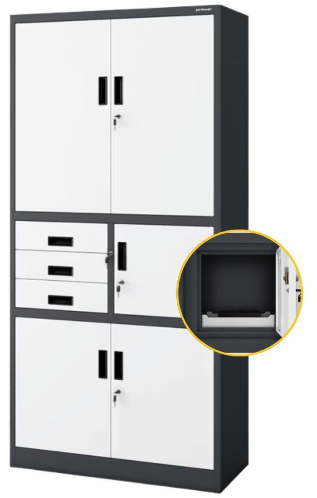 Aktenschrank abschließbar FILIP mit Tresor & Schubladen| Büroschrank aus Stahl Metallschrank Werkstatt Mehrzweckschrank Werkzeugschrank 185x90x40...