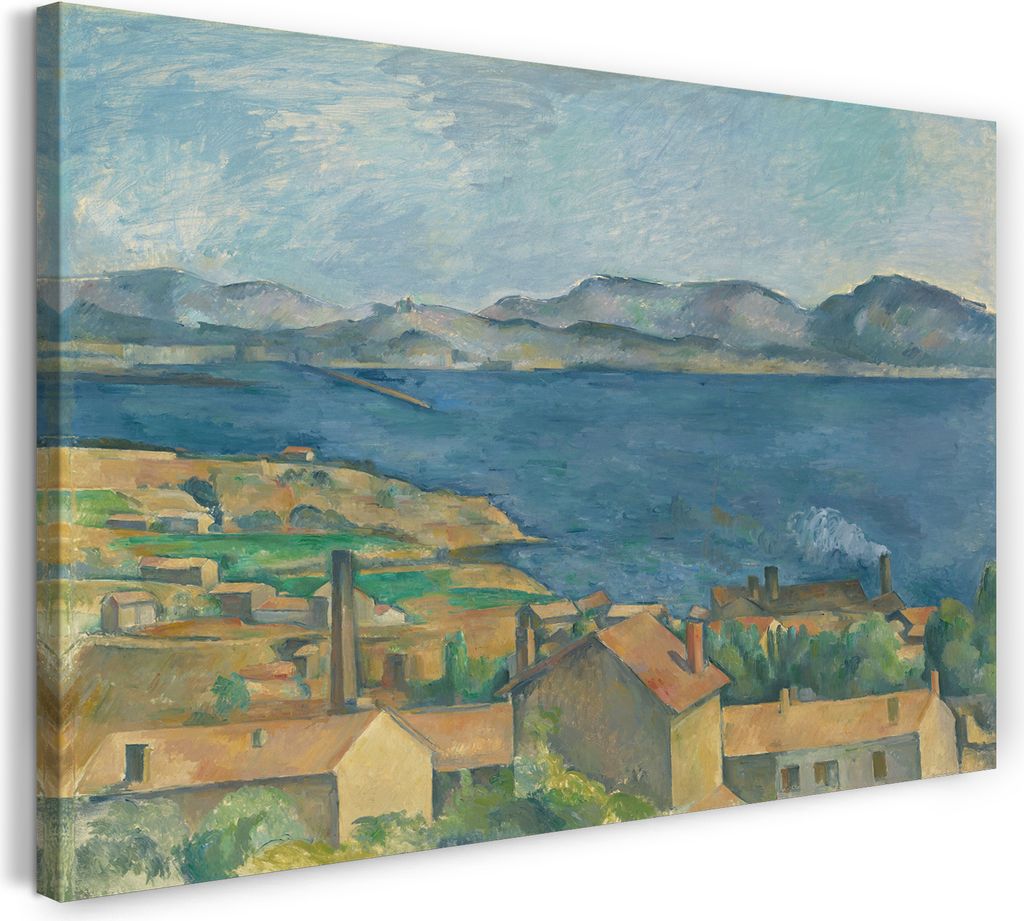 Leinwandbild (120x80cm): Paul Cézanne - Die Bucht von Marseilles, Blick von L'Estaque (1885), echter Holz-Keilrahmen inkl. Aufhänger, handgeferti...