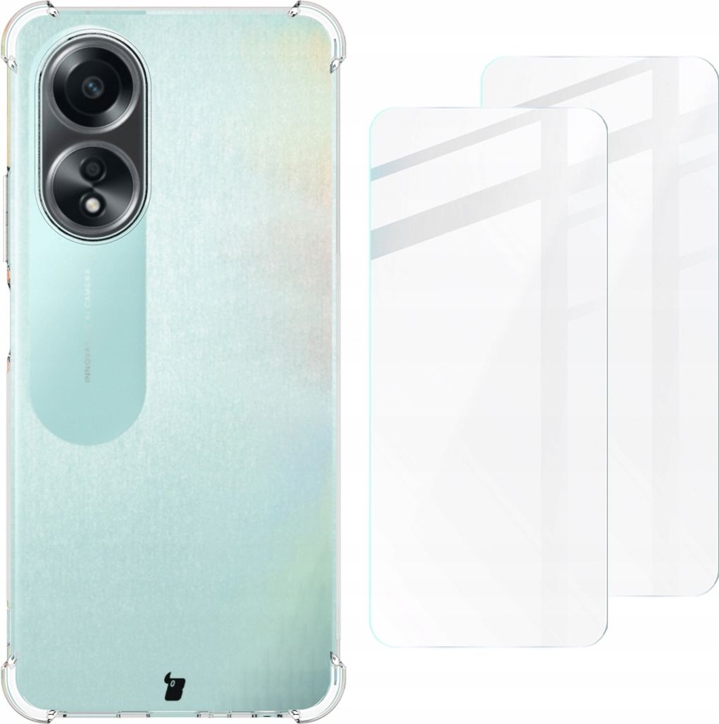 Bizon Case Clear Pack Hülle + 2x Glas für Oppo A58 4G, transparent